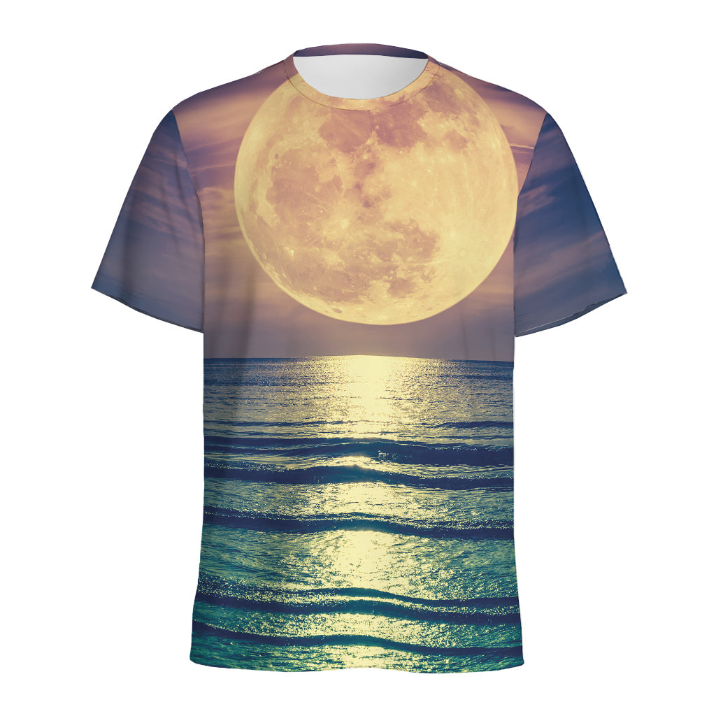 Moon Beach Print Men's Sports T-Shirt