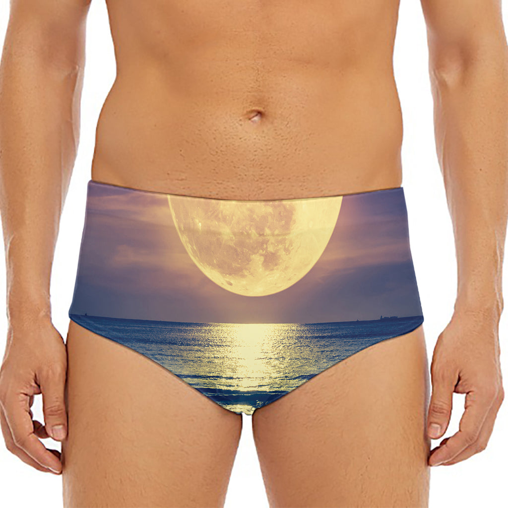 Moon Beach Print Men's Triangle Swim Briefs