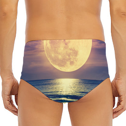 Moon Beach Print Men's Triangle Swim Briefs