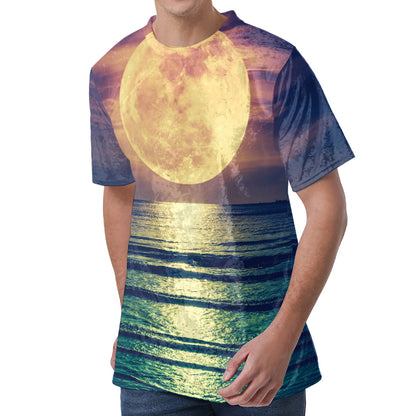 Moon Beach Print Men's Velvet T-Shirt