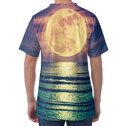Moon Beach Print Men's Velvet T-Shirt