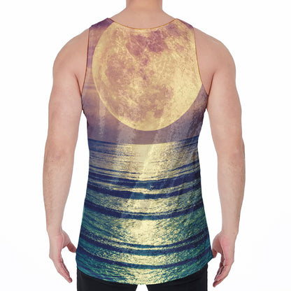 Moon Beach Print Men's Velvet Tank Top