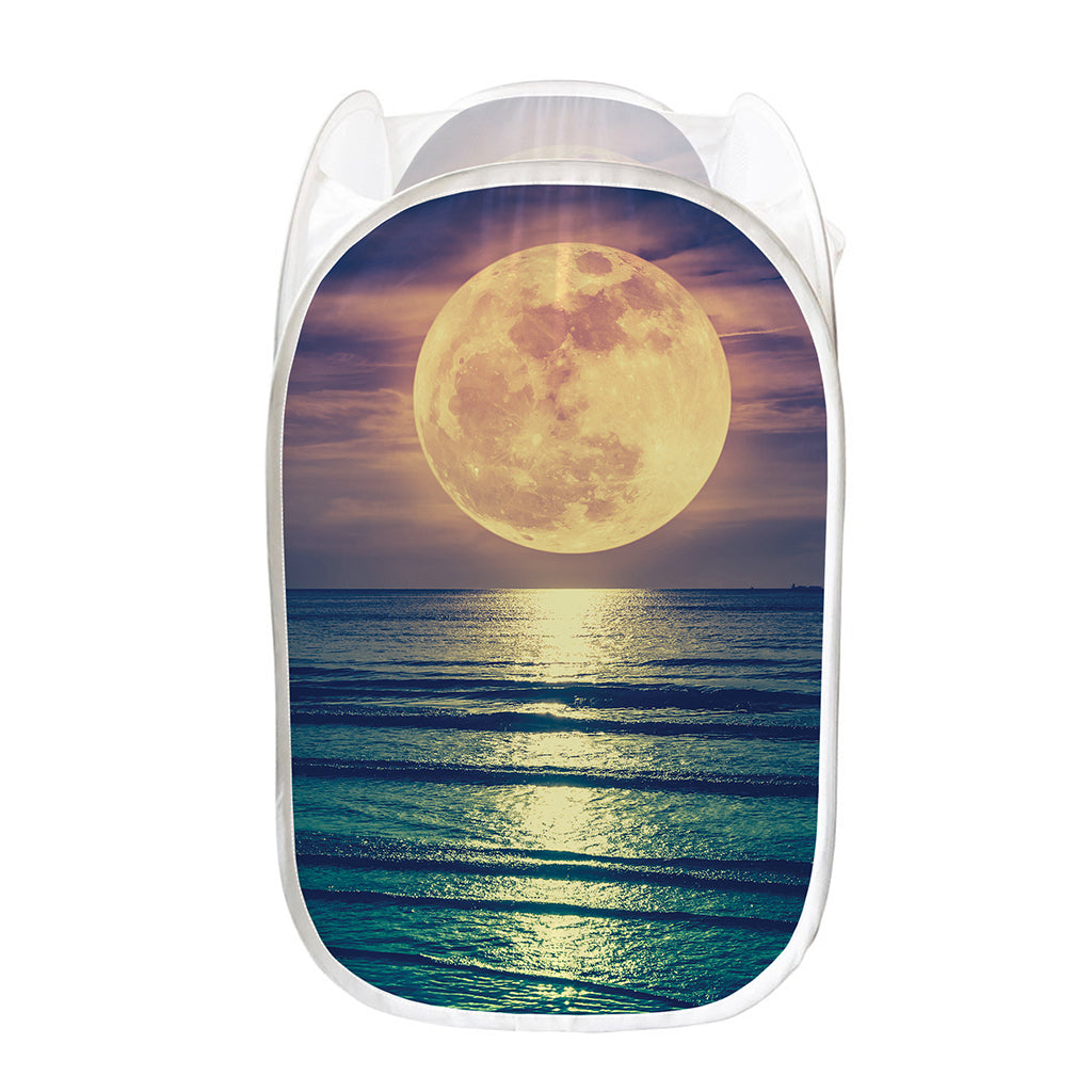 Moon Beach Print Mesh Laundry Hamper