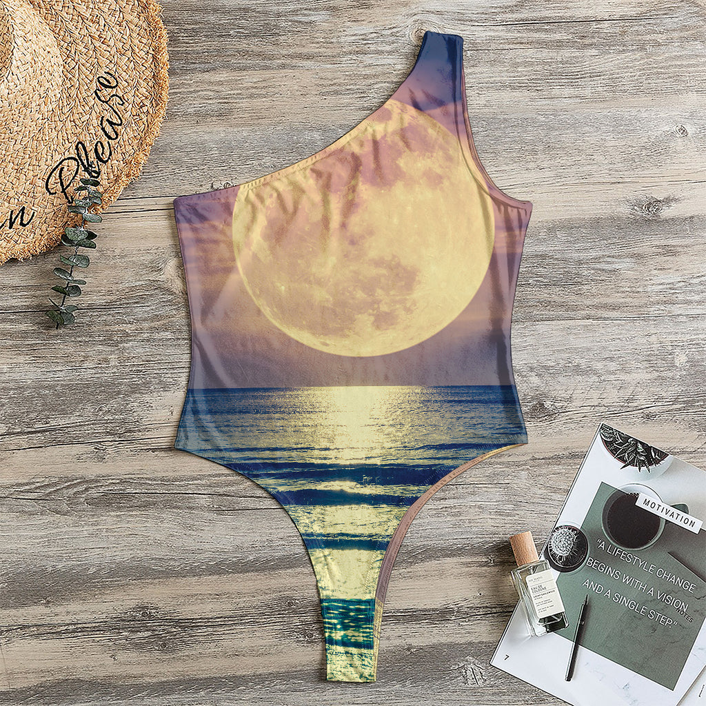 Moon Beach Print One Shoulder Bodysuit