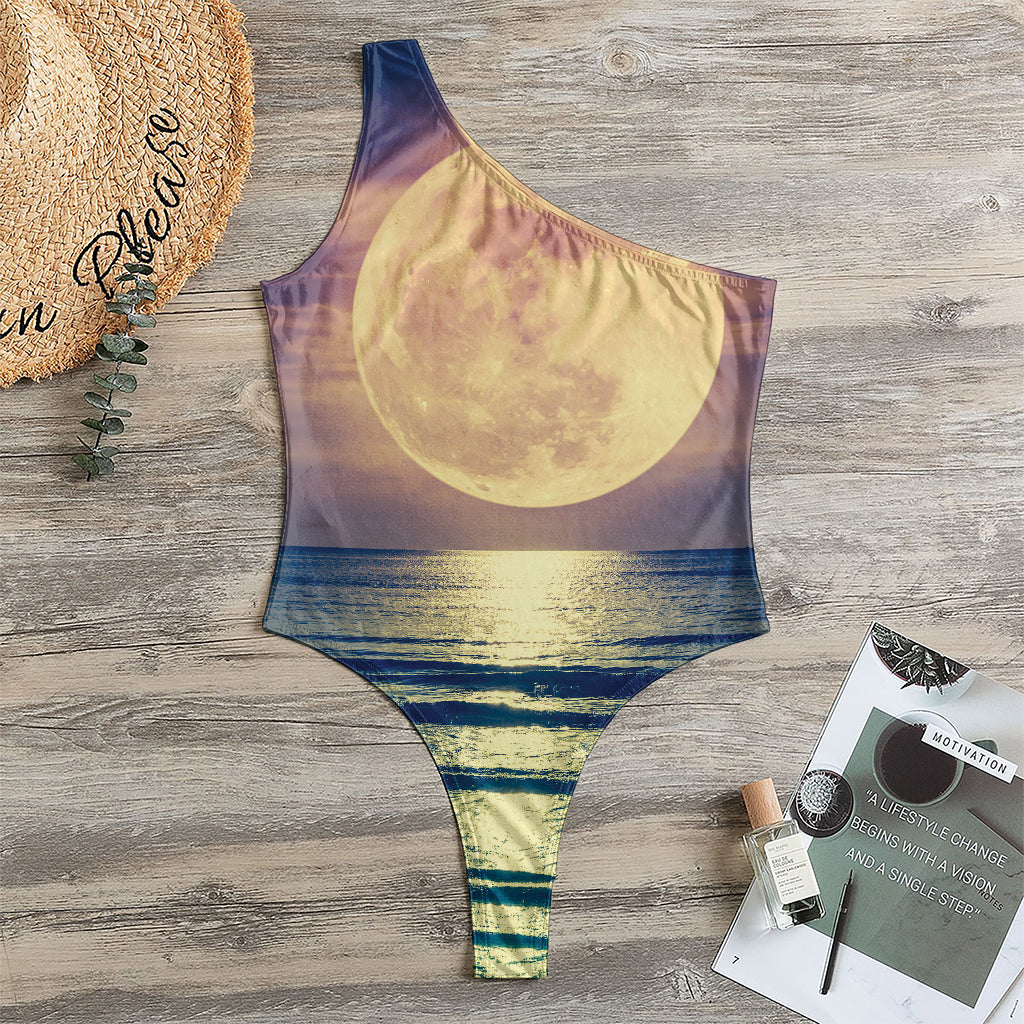 Moon Beach Print One Shoulder Bodysuit