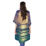 Moon Beach Print Open Front Beach Cover Up