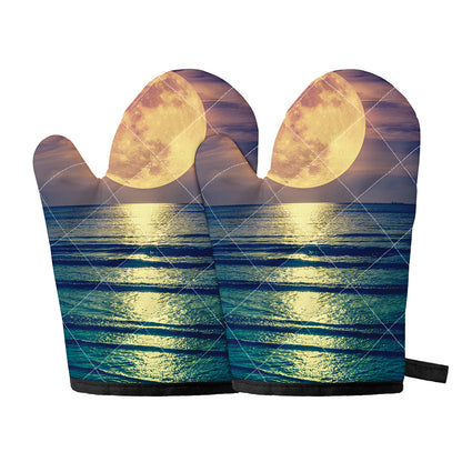 Moon Beach Print Oven Mitts