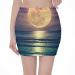 Moon Beach Print Pencil Mini Skirt