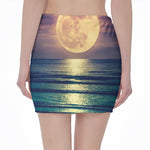 Moon Beach Print Pencil Mini Skirt