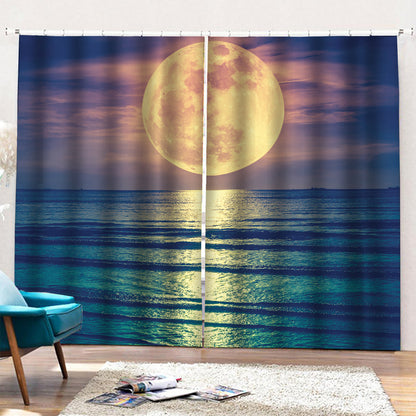 Moon Beach Print Pencil Pleat Curtains