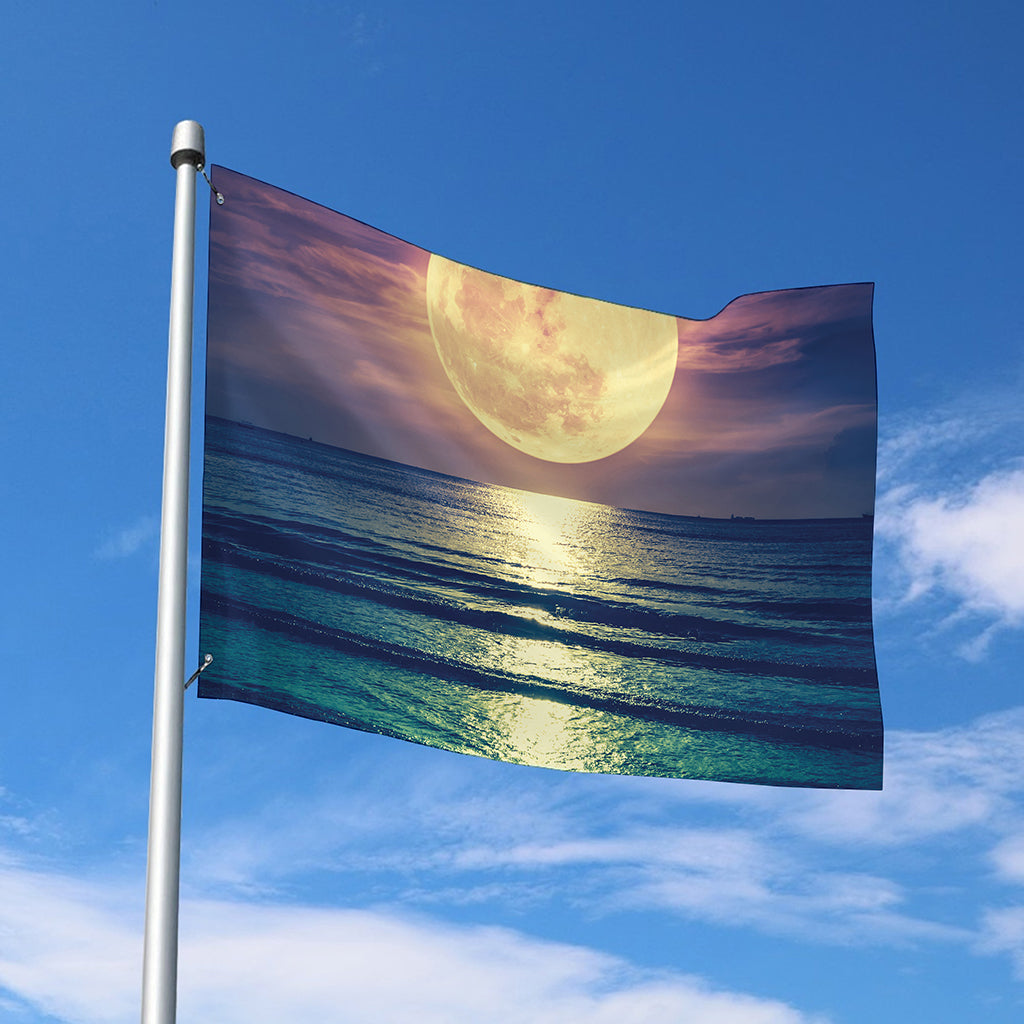 Moon Beach Print Polyester Flag