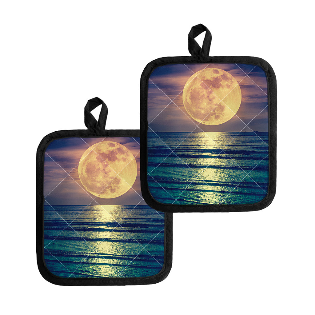 Moon Beach Print Pot Holders