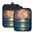 Moon Beach Print Pot Holders With Pocket
