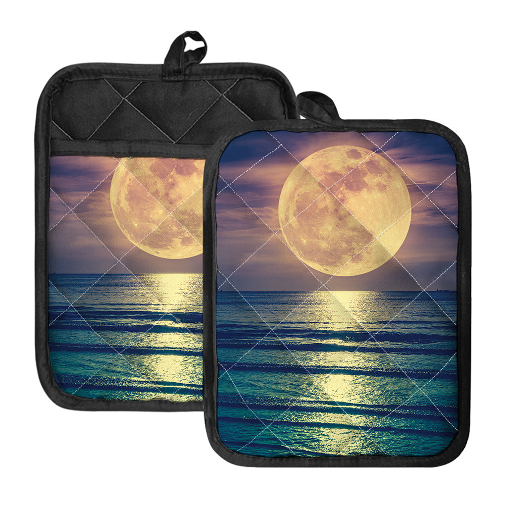 Moon Beach Print Pot Holders With Pocket
