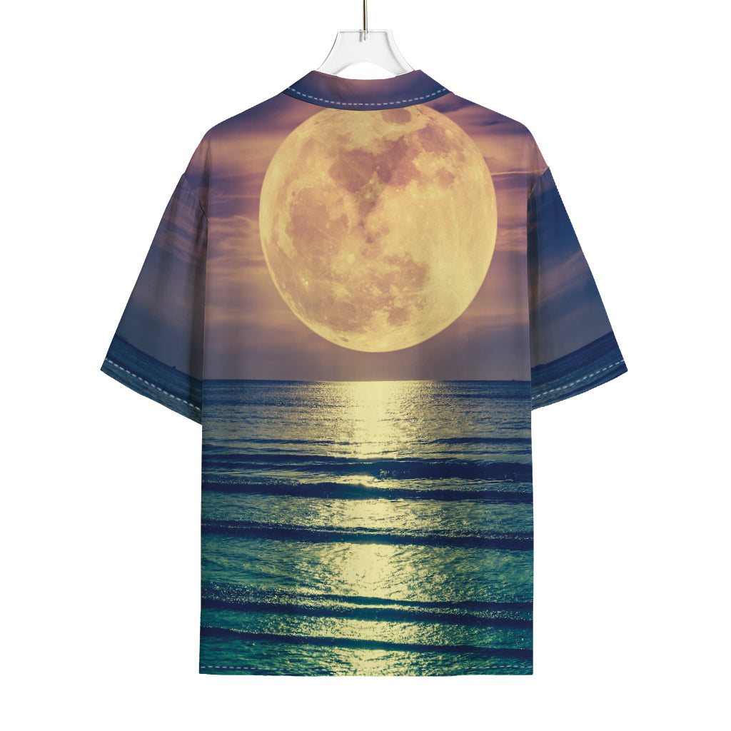 Moon Beach Print Rayon Hawaiian Shirt