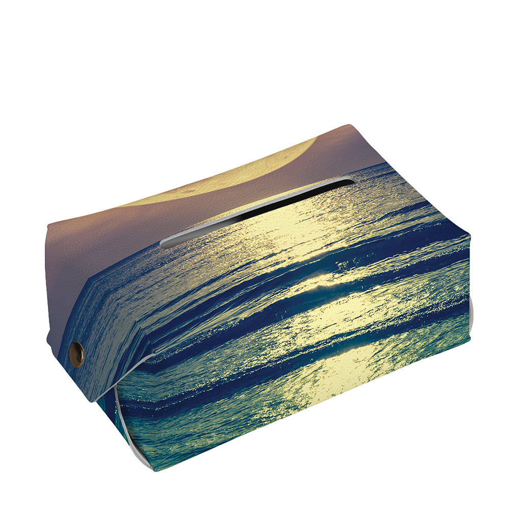 Moon Beach Print Rectangle Tissue Box Cover