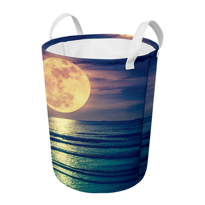 Moon Beach Print Round Laundry Basket