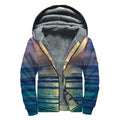 Moon Beach Print Sherpa Lined Zip Up Hoodie