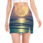 Moon Beach Print Side Slit Mini Skirt