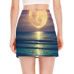 Moon Beach Print Side Slit Mini Skirt
