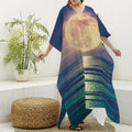 Moon Beach Print Silk V-Neck Kaftan Dress