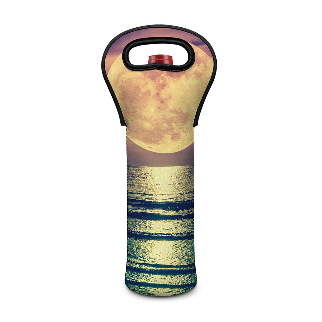 Moon Beach Print Single Neoprene Wine Tote