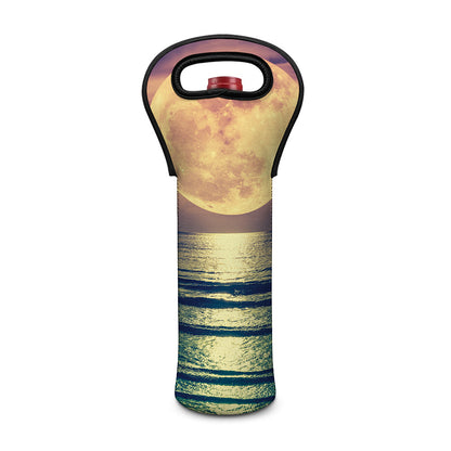 Moon Beach Print Single Neoprene Wine Tote
