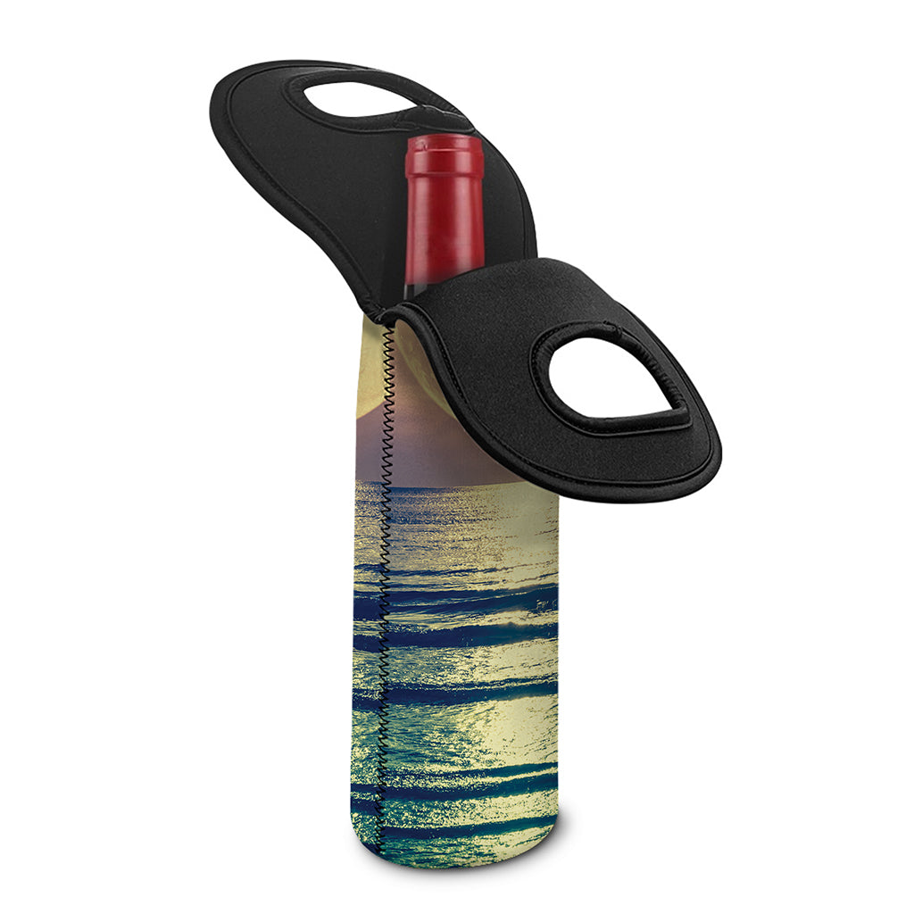 Moon Beach Print Single Neoprene Wine Tote