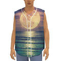 Moon Beach Print Sleeveless Baseball Jersey