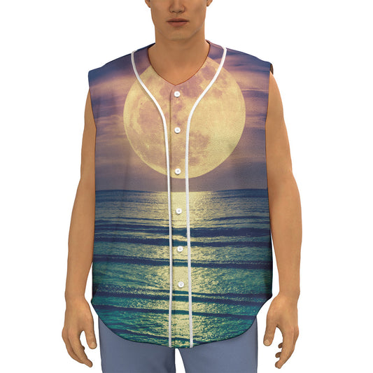 Moon Beach Print Sleeveless Baseball Jersey