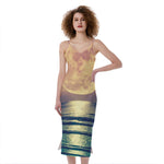 Moon Beach Print Slim Fit Midi Cami Dress