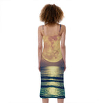 Moon Beach Print Slim Fit Midi Cami Dress