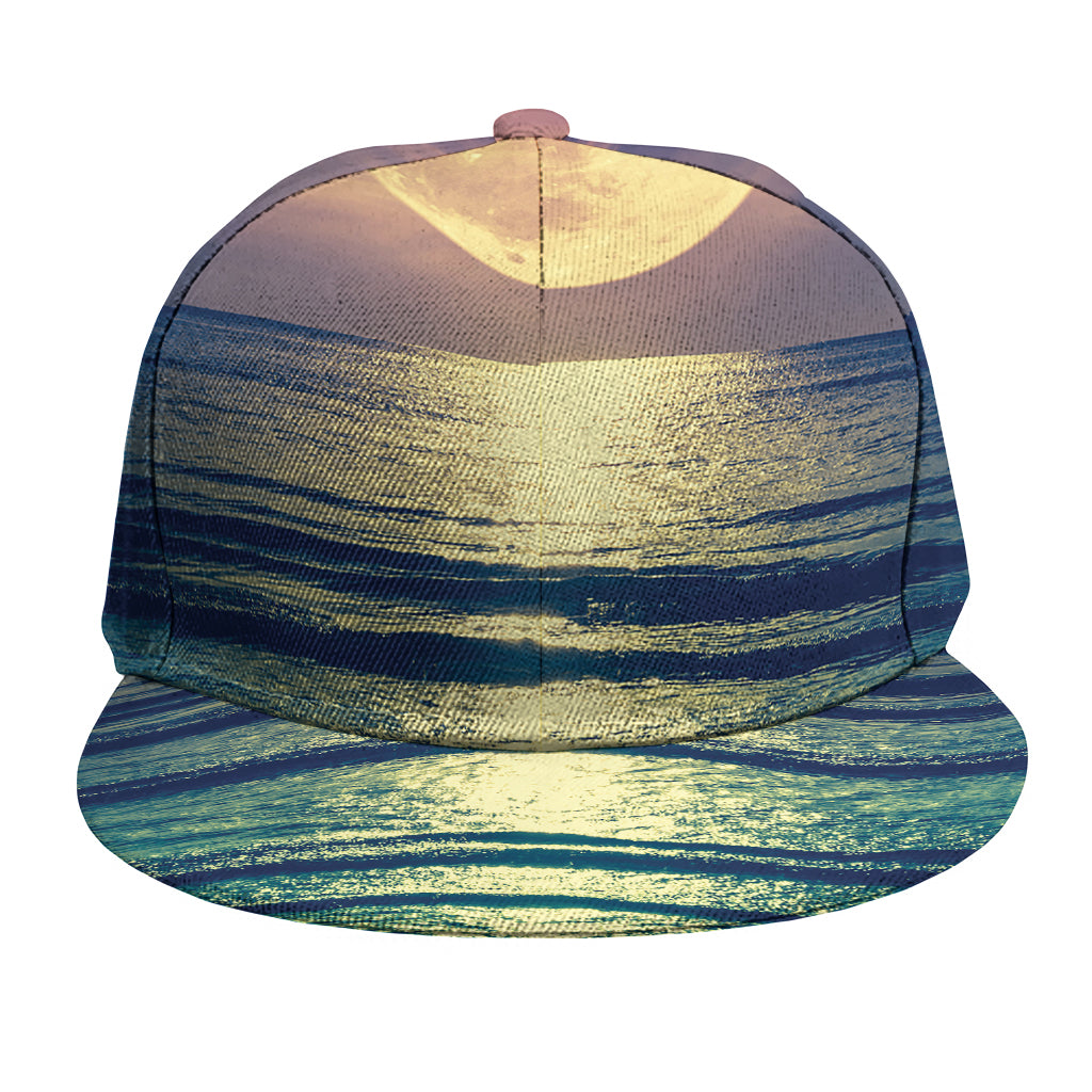 Moon Beach Print Snapback Cap
