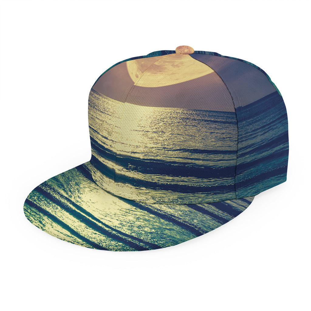 Moon Beach Print Snapback Cap