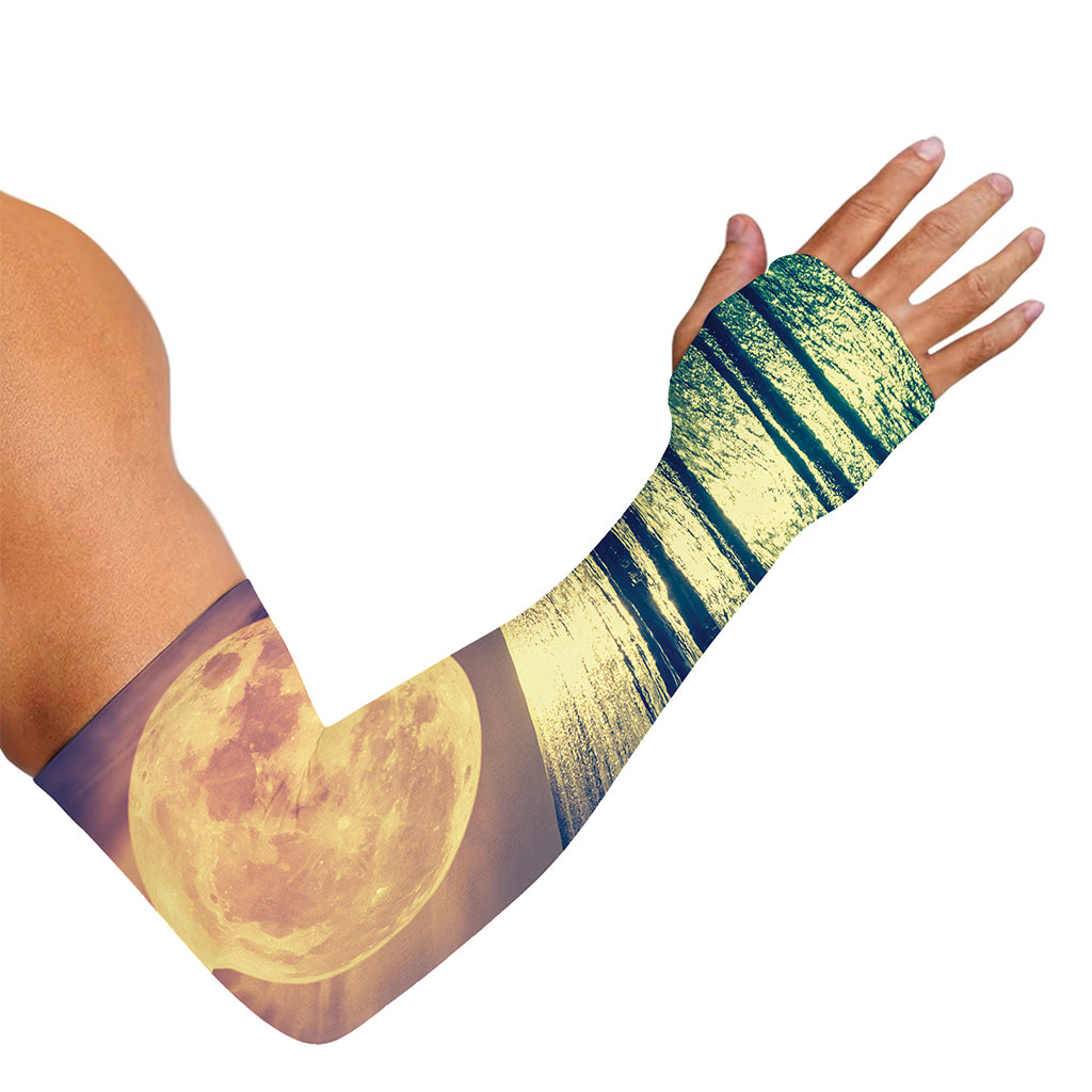 Moon Beach Print Sun Protection Arm Sleeves