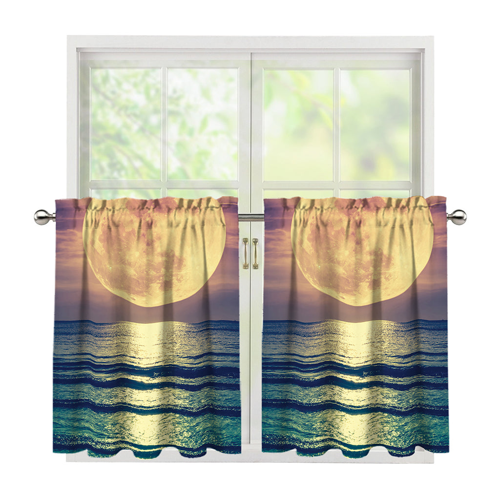 Moon Beach Print Tier Curtains