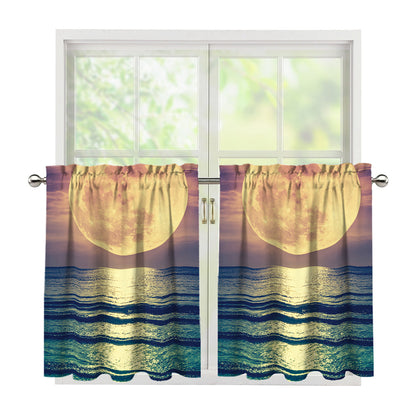Moon Beach Print Tier Curtains