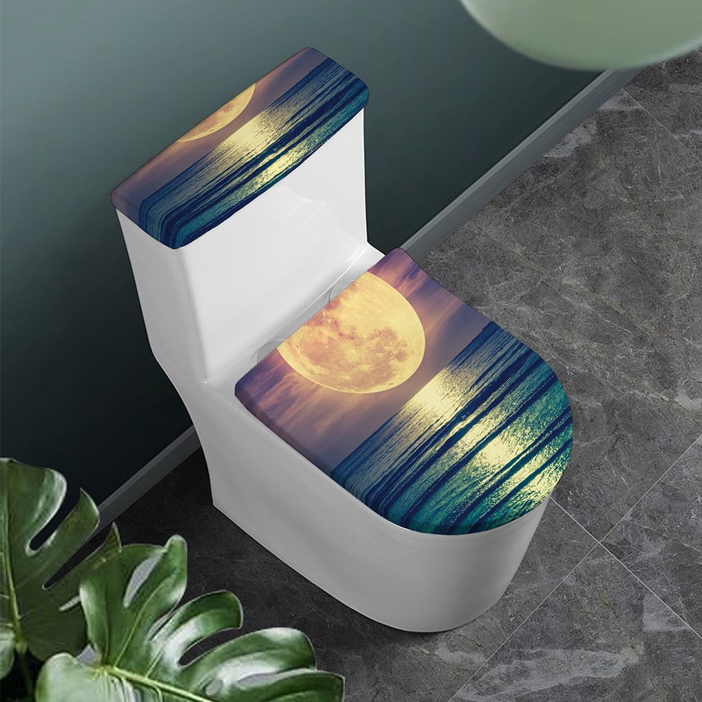 Moon Beach Print Toilet Lid And Tank Cover Set
