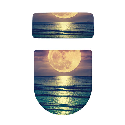 Moon Beach Print Toilet Lid And Tank Cover Set