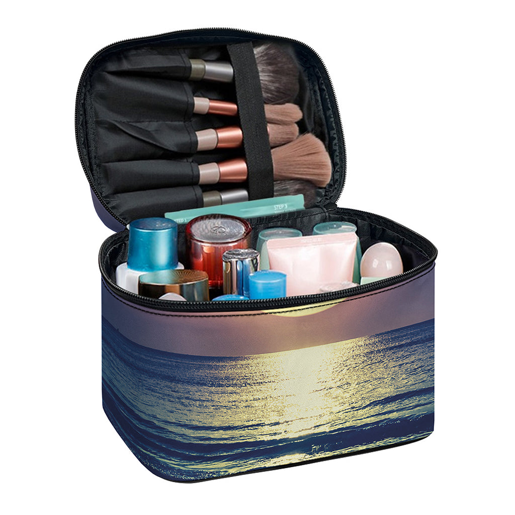 Moon Beach Print Travel Makeup Bag