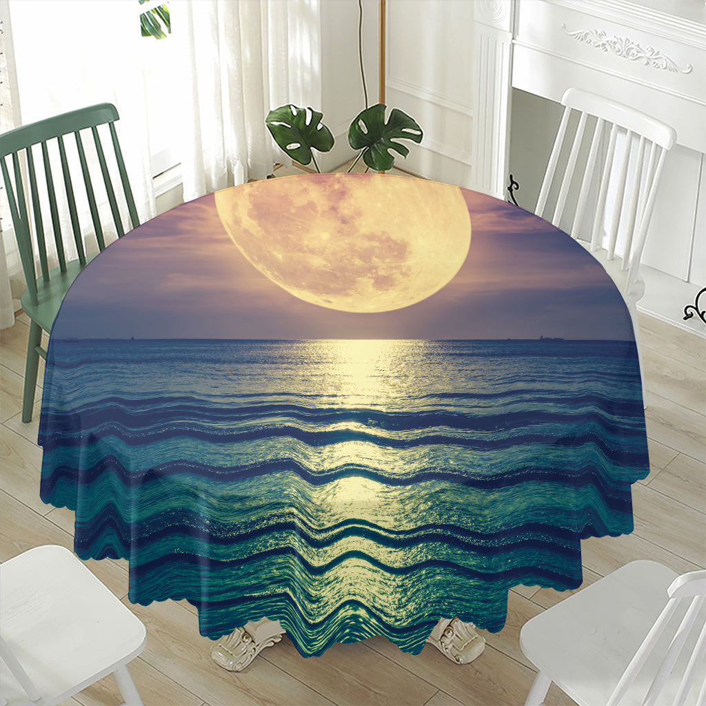 Moon Beach Print Waterproof Round Tablecloth