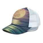 Moon Beach Print White Mesh Trucker Cap