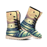 Moon Beach Print Winter Boots