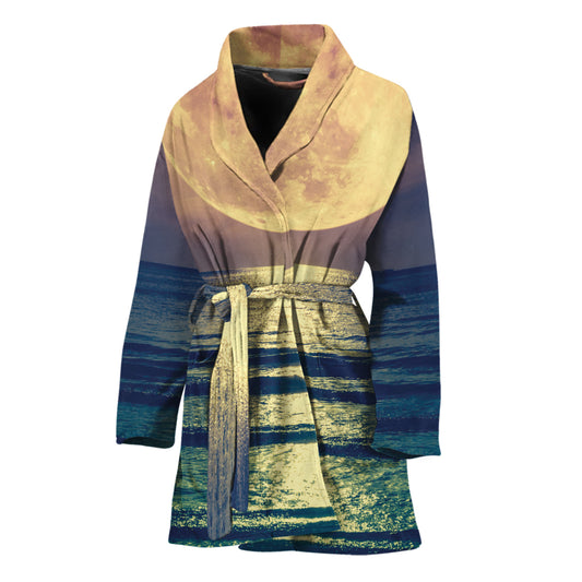 Moon Beach Print Women's Bathrobe