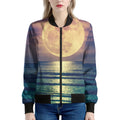 Moon Beach Print Women's Bomber Jacket