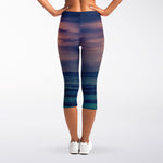 Moon Beach Print Women's Capri Leggings