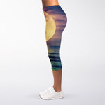 Moon Beach Print Women's Capri Leggings