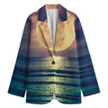Moon Beach Print Women's Cotton Blazer