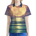 Moon Beach Print Women's Polo Shirt