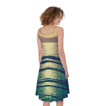 Moon Beach Print Women's Sleeveless Dress